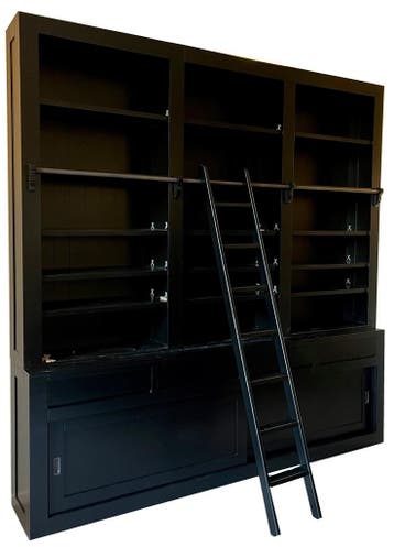 Boekenkast XXXL Design zwart – zwart met trap 280 x 280cm |, Huis en Inrichting, Ophalen of Verzenden, Nieuw