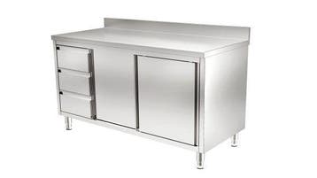 RVS Werkbank, Werktafel met schuifdeur en lade, met of, Gebruikt