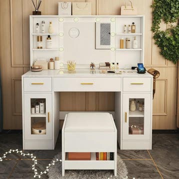 Luxe Kaptafel met Spiegel, Verlichting, Stopcontact & Kruk -, Verzenden, Nieuw