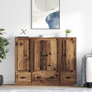 vidaXL buffetkast met lade 3 pcs Oud Hout Bewerkt hout, Minder dan 50 cm, Verzenden, 100 tot 150 cm, Nieuw