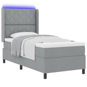vidaXL LED Box Spring Bed met hoofdeinde Lichtgrijs 90 x 200, Verzenden, Nieuw, Eenpersoons, Stof