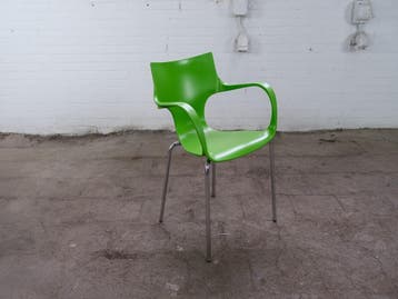 Design kantinestoel groen – ACTA, stapelbaar, chroom, Verzenden, Gebruikt, Kunststof