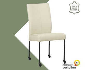 Leren eetkamerstoel Comfort met wieltjes - Toledo Avorio, Huis en Inrichting, Stoelen, Overige kleuren, Nieuw, Leer, Ophalen of Verzenden