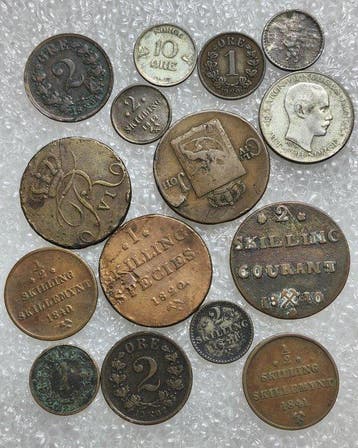 Noorwegen. Lot of 15 coins, incl. silver various, Gestempeld