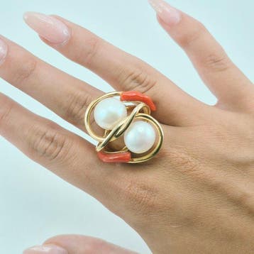 Koraal - Zilver, Verguld - Ring - CORALLO MEDITERRANEO