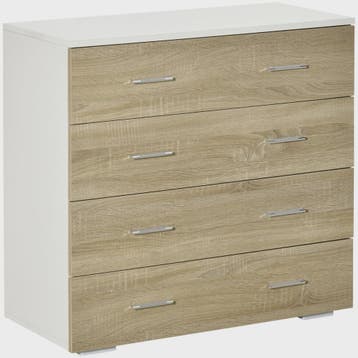 Moderne Commode met 4 Lades - Wit & Houtkleur - 76x35x72 cm, Verzenden, Nieuw