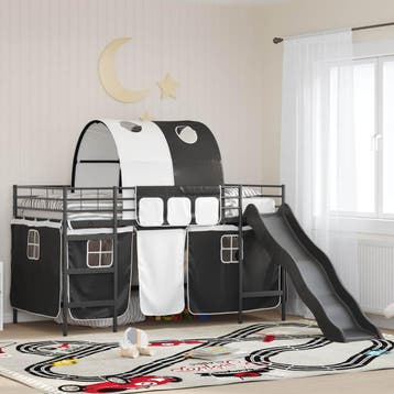 vidaXL Bunkbed voor kinderen met gordijnen Zwart 107 x 203, Verzenden, Nieuw, Zwart, Metaal