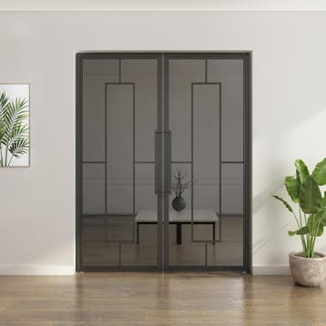 Dubbele stalen taatsdeur - Zwart - 5 Vlaks - Rook glas, Doe-het-zelf en Verbouw, Deuren en Horren, Minder dan 80 cm, Overige typen