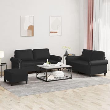 vidaXL 3-delige Loungeset met kussens kunstleer zwart, Huis en Inrichting, Banken | Bankstellen, Verzenden, Nieuw, Vierpersoons of meer