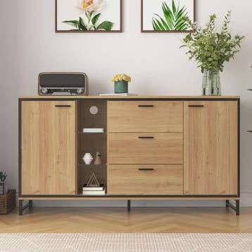 Modern Dressoir Zwart met Houtlook - 3 Lades & Opbergruimte, Huis en Inrichting, Verzenden, Nieuw