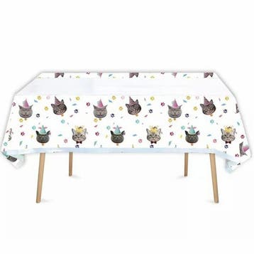 Tafelkleed Cats wit met vrolijke poezen afbeeldingen, Verzenden, Nieuw