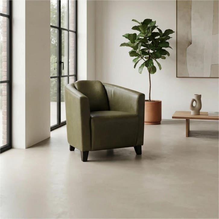 Leren fauteuil Press - Granada Moss (olijf/groen) - Poten, Huis en Inrichting, Fauteuils, 50 tot 75 cm, 75 tot 100 cm, Nieuw, Leer