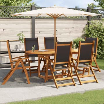vidaXL 7-delige Tuinset massief acaciahout, Verzenden, 6 zitplaatsen, Nieuw, Tuinset
