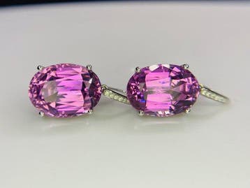 Oorbellen - 14 karaat Witgoud - 37.01ct. tw. Kunziet -, Nieuw