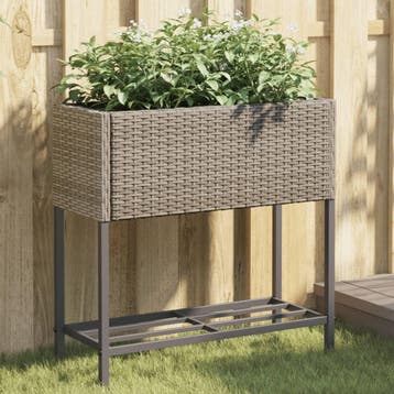 vidaXL Plantenbakken met schap 2 st 70x28x70 poly rattan, Verzenden, Nieuw