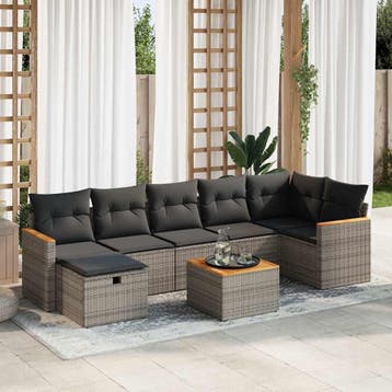 vidaXL 8-delige Loungeset met kussens poly rattan grijs, Verzenden, Nieuw, Loungeset