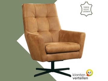 Leren draaifauteuil Central - Kenia Cognac (cognac), Nieuw, Ophalen of Verzenden, 75 tot 100 cm, Industrieel, Modern