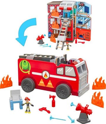 KidKraft Houten brandweerkazerne met 17 accessoires, licht e, Kinderen en Baby's, Verzenden, Nieuw