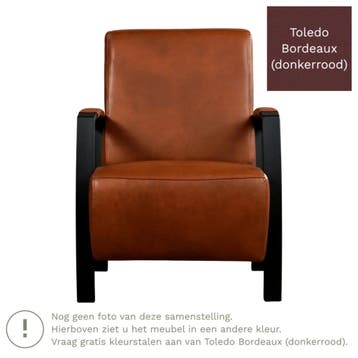 Leren fauteuil Glory - Toledo Bordeaux (donkerrood), Huis en Inrichting, Nieuw, Ophalen of Verzenden, 50 tot 75 cm, Industrieel, Modern