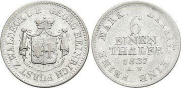 1/6 taler, daalder 1837 Aw Waldeck Georg Heinrich 1813-1845, Verzenden