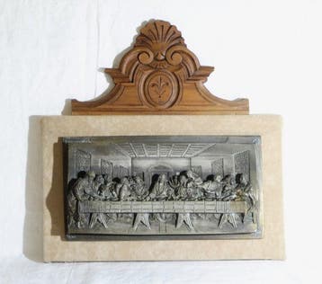 sculptuur, Cenacolo - 32 cm - Metaal - uitgehouwen hout