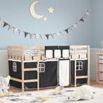 vidaXL Kinderhoogslaper met gordijnen 80x200 cm massief, Eenpersoons, Verzenden, Zwart, Nieuw