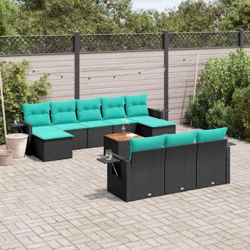 vidaXL 11-delige tuinbankset met kussens, zwart polyrotan, Verzenden, Nieuw