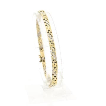 Bicolor gouden panterschakel armband; 14 karaat; 19,5 cm, Sieraden, Tassen en Uiterlijk, Ophalen of Verzenden, Gebruikt, Goud
