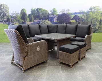 Bilbao hoek dining loungeset 7 delig grijs, Ophalen of Verzenden, Nieuw, Wicker