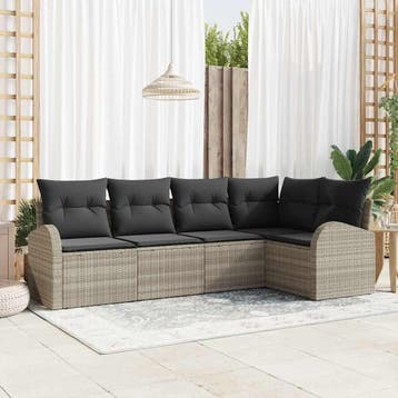 vidaXL Bankstel met kussen Lichtgrijs Polyester, Verzenden, Nieuw, Rotan, 5 zitplaatsen