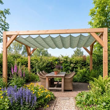 Harmonica schaduwdoek 370x370cm Moonstone Green, Tuin en Terras, Schaduwdoeken, Ophalen of Verzenden, Nieuw