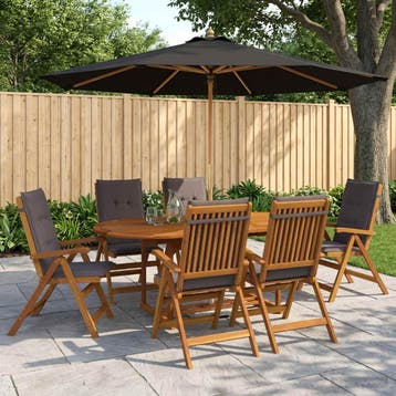 vidaXL Buiten Eetset met Parasol 8 st Antraciet Massief, Verzenden, Nieuw, 8 zitplaatsen