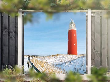 NR 1429: Tuinposter vuurtoren winter 180x180cm, Nieuw