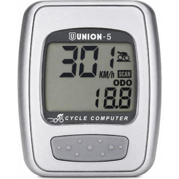Union Fietscomputer met 5 functies - bedraad - zilver - w..., Ophalen of Verzenden, Nieuw