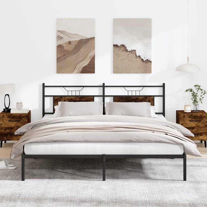 vidaXL Bedframe zonder matras hout gerookt eikenkleurig, Huis en Inrichting, Slaapkamer | Bedden, 160 cm, 200 cm, Bruin, Tweepersoons