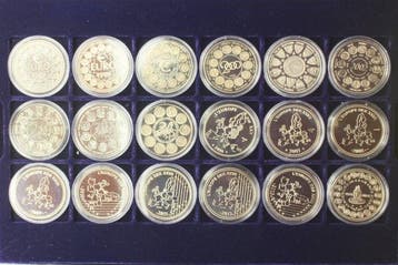 Frankrijk. Coffret de 18 médailles ECU, Passage du Franc à