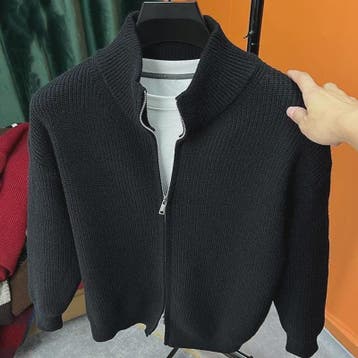 Heren Gebreid Vest met Rits en Opstaande Kraag - Slim Fit Bu, Verzenden, Nieuw
