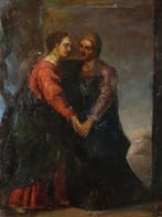Scuola bolognese (XVII) - Scena biblica della Visitazione,, Antiek en Kunst