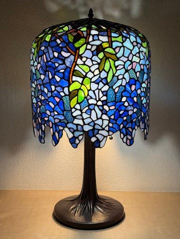 XXL Tiffany stijl tafellamp BLUE WISTERIA lamp met 2