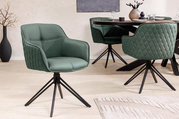Draaibare Design Stoel EUPHORIA Groen Echt Leer Zwart, Ophalen of Verzenden, Nieuw
