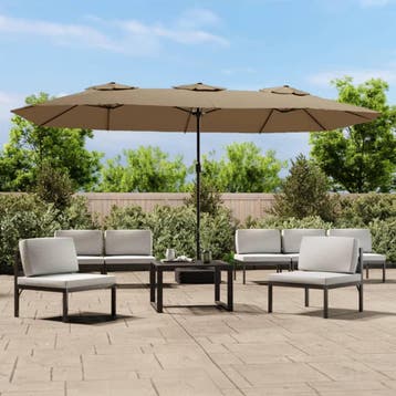 vidaXL Parasol dubbel dak met LED 449x265 cm taupe, Verzenden, Nieuw, Meer dan 4 meter