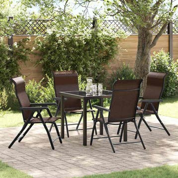 vidaXL Tuin eettafelset 5 pcs Bruin Gepoedercoat staal, Verzenden, Nieuw, Rotan, 5 zitplaatsen