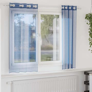 vidaXL Gordijnen voile met doorvoertules 2 st koningsblauw, Verzenden, Nieuw, Blauw