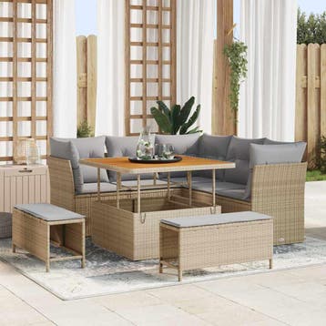 vidaXL Tuin Sofa Set 8 st 5-Aantal zitplaatsen Beige en, Verzenden, Nieuw, Rotan, 8 zitplaatsen