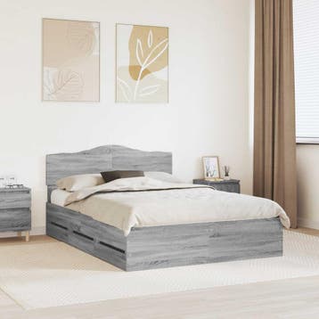 vidaXL Bedframe met lade Grijs Sonoma 160 x 200 cm, Verzenden, Nieuw, Grijs, Hout