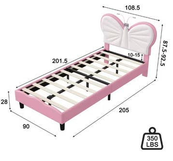 Gestoffeerd kinderbed 90x200 cm met vlinderhoofdbord LED, Verzenden, Nieuw