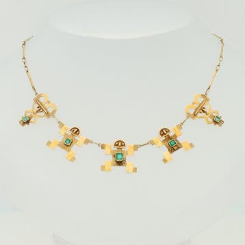 Ketting - 18 karaat Geel goud Smaragd, Sieraden, Tassen en Uiterlijk, Antieke sieraden