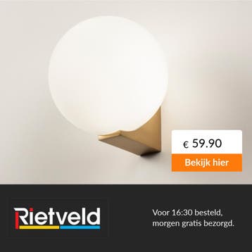 Rietveld-Wandlampen-Wit, Goud, Messing (kleur)-Glas,, Verzenden, Nieuw