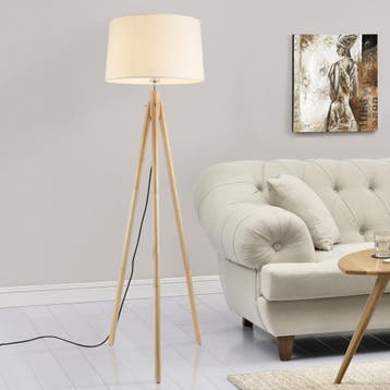 Staande lamp Tomar vloerlamp 153 cm E27 houtkleurig en wit, Huis en Inrichting, Lampen | Vloerlampen, Verzenden, Nieuw