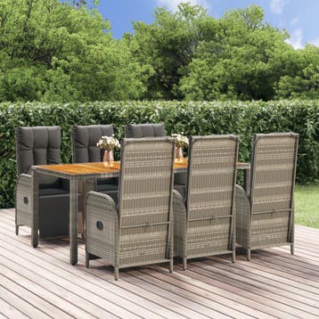 vidaXL 7-delige Tuinset met kussens poly rattan grijs, Verzenden, Nieuw, Tuinset